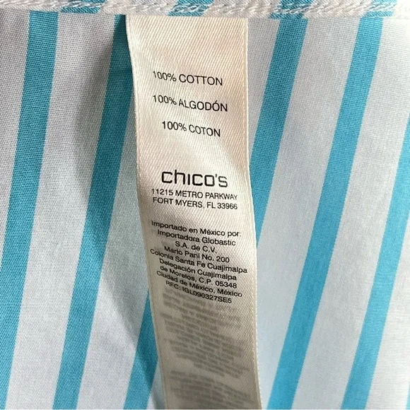 CHICO’S NWOT Women’s No Iron™ Stretch Stripe Shirt Pastel Blue Teal White Large - Picture 8 of 11